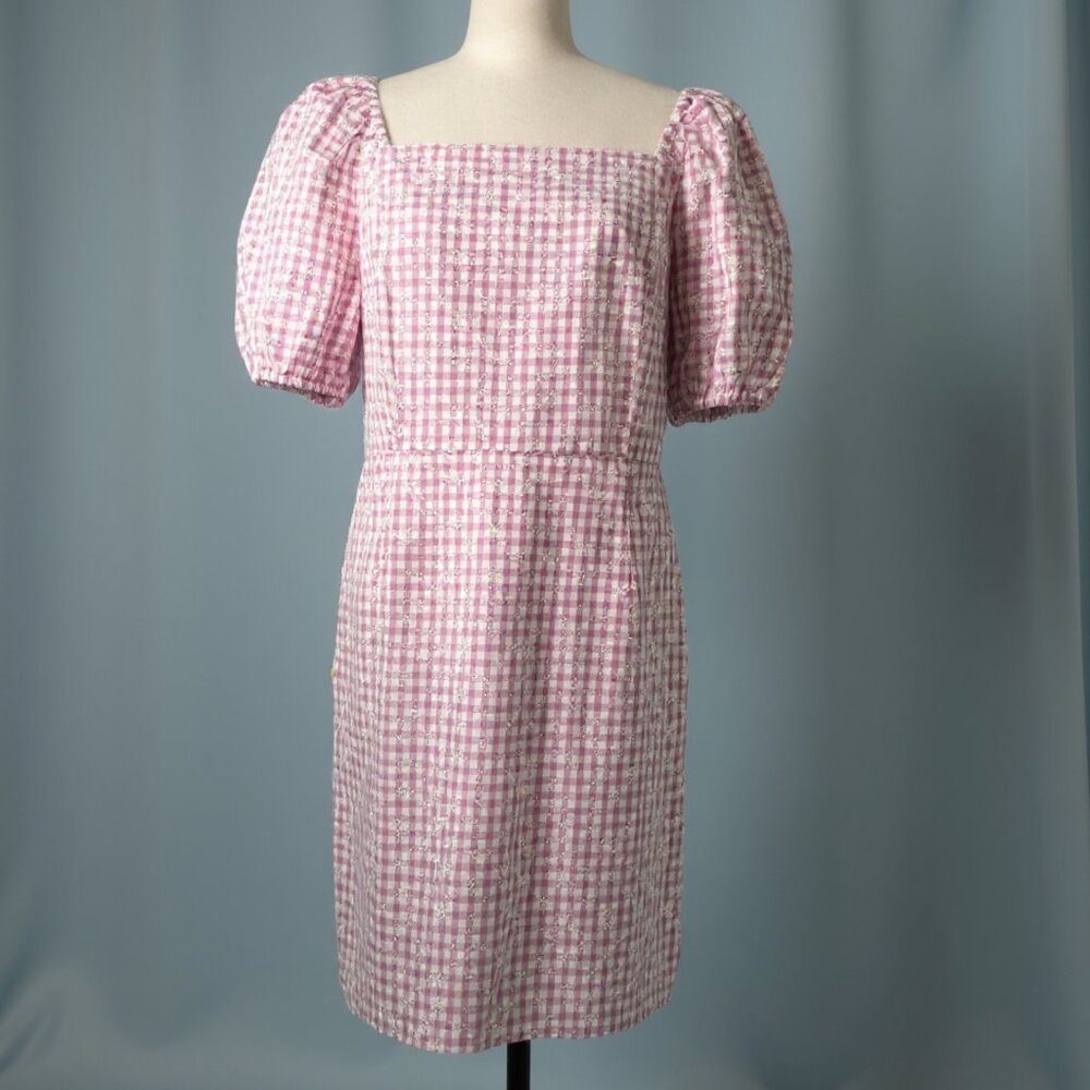 Pink Gingham Puff Sleeve Dress